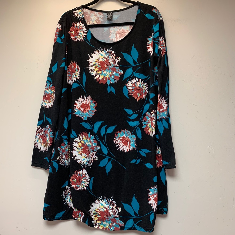 Lildy Printed Pocket Swing Tunic Womens 2XL-3XL Black Floral Excellent LS